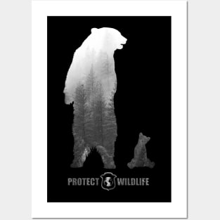 Protect Wildlife - Nature - Bear with Cub Silhouette Posters and Art